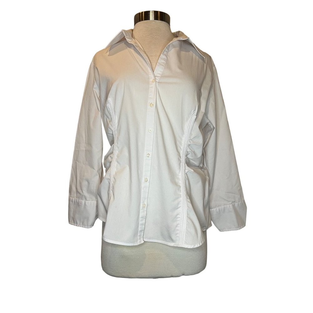 Zac & Rachel Women's White Blouse Size XL Dress or Office Long Sleeve Button Dow